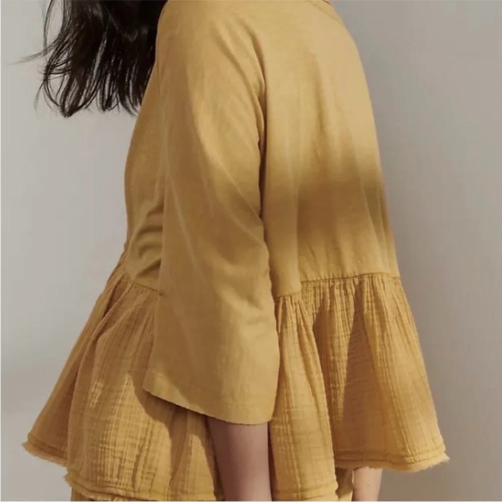 Anthropologie Beverly Mustard Yellow Cotton Gauze Pajama Swing Top New XS Lounge - Picture 6 of 10